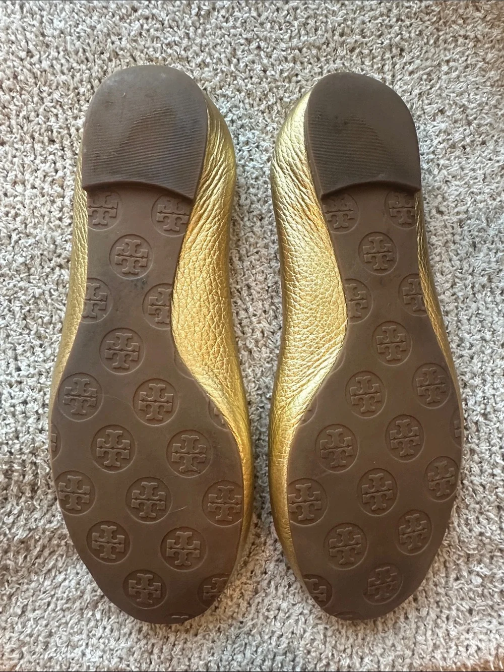 Tory Burch Metallic Gold Reva Logo Ballet Flats